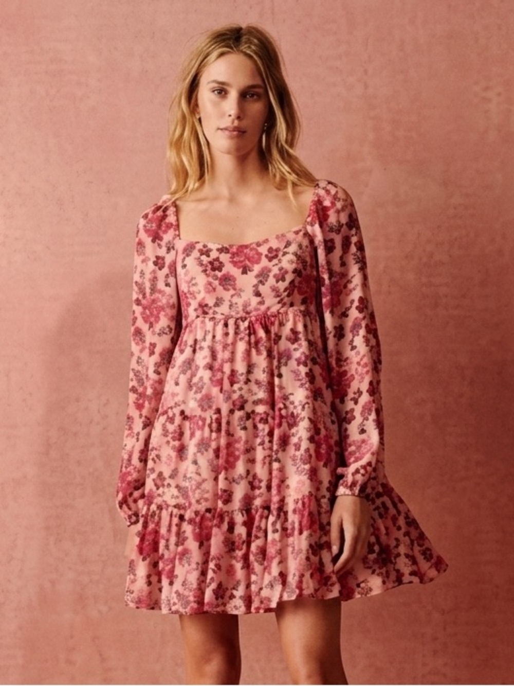 Sezane Sz S (38) Joyce Floral Pink Metallic Boho Cottagecore Mini Dress